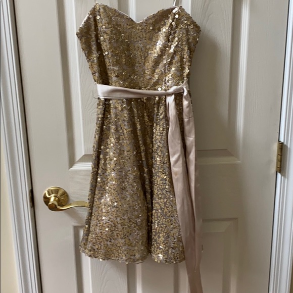 Strapless Gold Sequin Mini Dress - Picture 1 of 5
